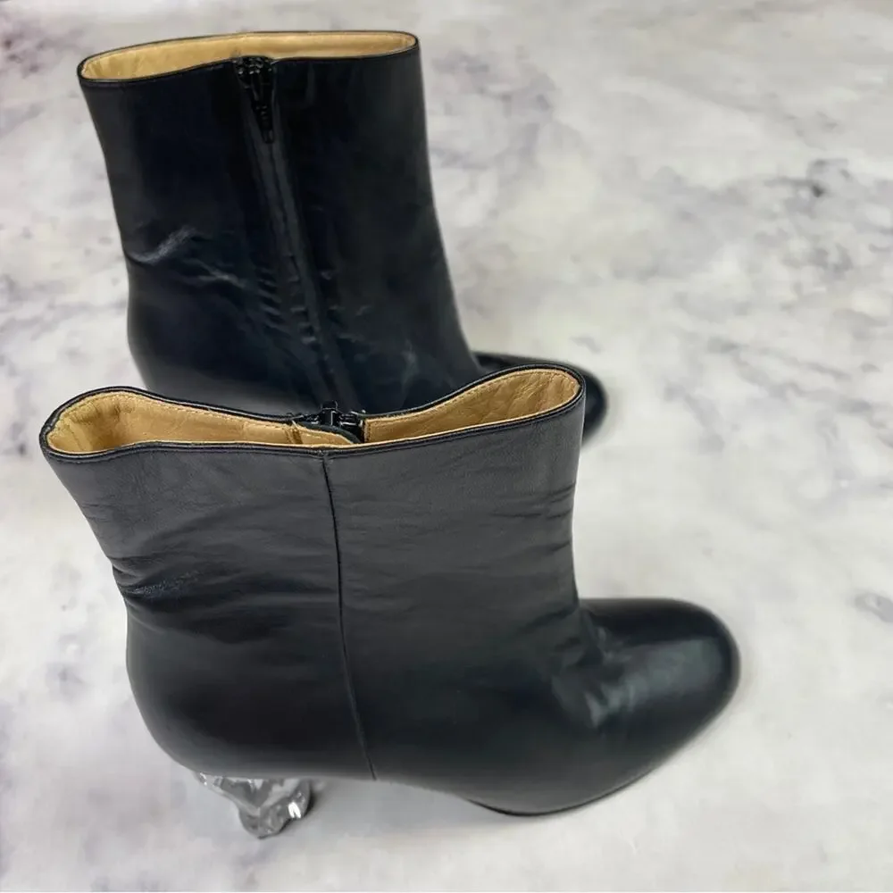 FRAME Le Luz Black Leather Clear Acrylic Heel Ankle Boots Sz 40